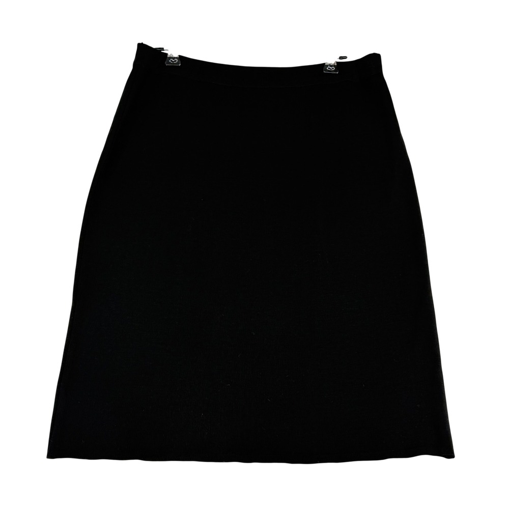 Ming Wang Knit Pull On Knee Length Pencil Skirt Women Small Black Stretch Preppy